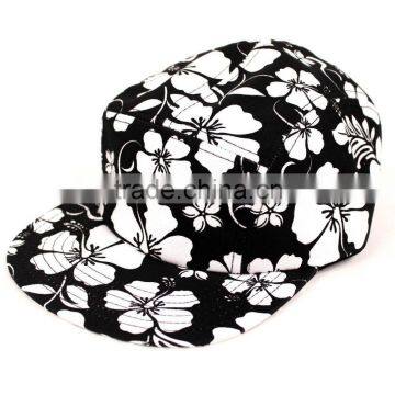 flat brim 5 panel leather strap back bandana print 5 panel cap