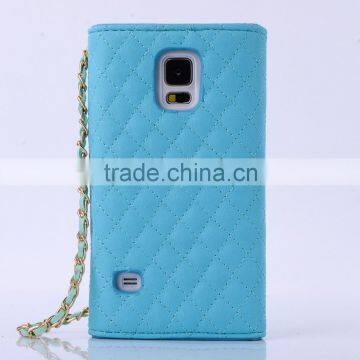 Wallet Design Bright Grid Handbag Magnetic Flip PC PU Leather Case for Samsung Galaxy S6 With Rhinestone Bowknot Buckle