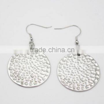 Boho Hammered Silver Stainless Steel Disc Drop Earings Designs