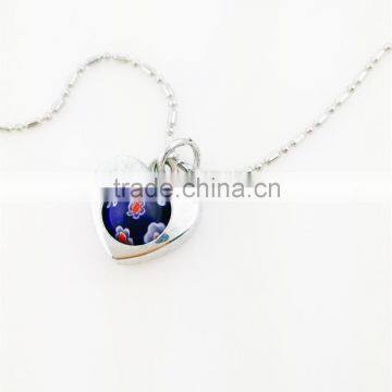 Heart shaped millefiori glass pendant necklace