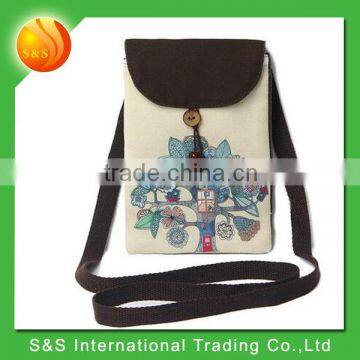 Small Chinese Vintage Style Canvas Cross Body Coin Purse Bag