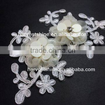 Organza Flowerl Applique,Embroidery Floral Applique,Sequins Pearl Rhinestone Applique