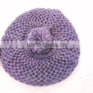 fashion acrylic/mohair jacquard knitted hat/beret with pompon Iron drilling,lurex