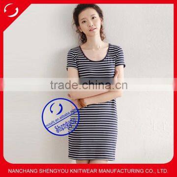 100 cotton korea summer fashion yarn dyed casual dress