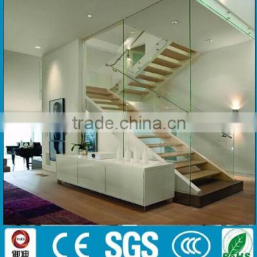 High quality wooden treads glass railiing straight staircase -YUDI