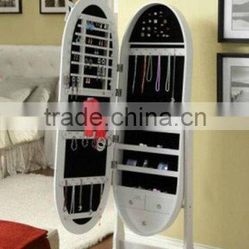 fashion oval shape furniture wooden mirror jewelry cabinet