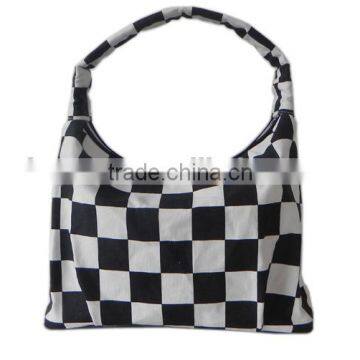 2016 best selling black and white Grid printed canvas sling tote bag