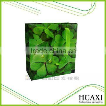 Custom logo green color laminated fancy paper shopping bags