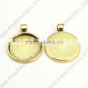 25mm Tray Antique Golden Alloy Pendant Cabochon Settings, Lead Free & Cadmium Free & Nickel Free(PALLOY-A15654-AG-NF)