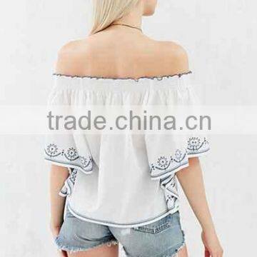 Low MOQ Summer Design Ladies off Shoulder Embroidred Tank Tops photo-4