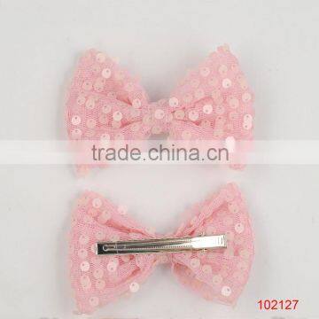 2014 new style /fashionable shiny rhodium hair clip/textured pink fabric bows