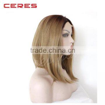 Short Synthetic Lace Front Wig Black Roots to Blonde Bob Wigs Ombre Straight for Women