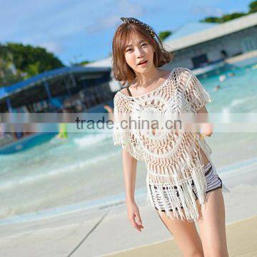 Bohemian Crochet Stitching Bikini Outside Smock Cover Up Hollow Beach Blouse photo-4