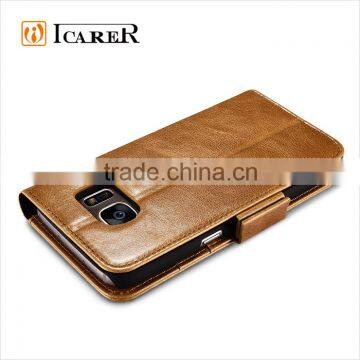 ICARER Genuine Leather Wallet Case for Samsung Galaxy S7 With Card Slots and Stand Function photo-3