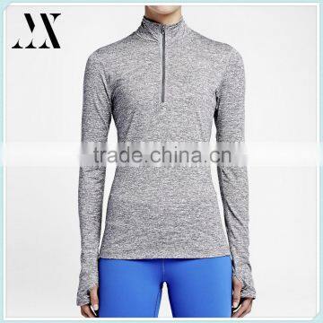 Latest quarter zip pullover design heathered grey women's long sleeve running shirt