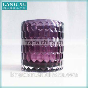 LX-B039 hand made pressed honeycomb empty purple colored cylinder glass candle holder