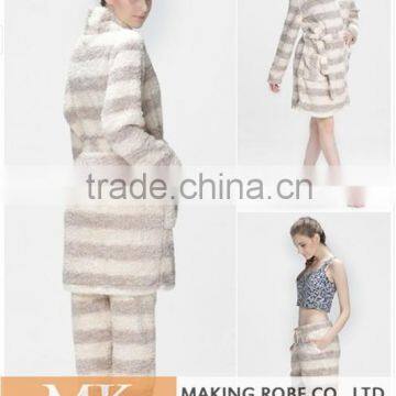 High Water Absorbency Women Fleece Stripe Robe /Bathrobe photo-6