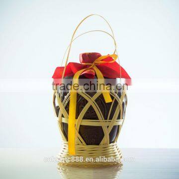 Ceramic wine bottle with bamboo basket set