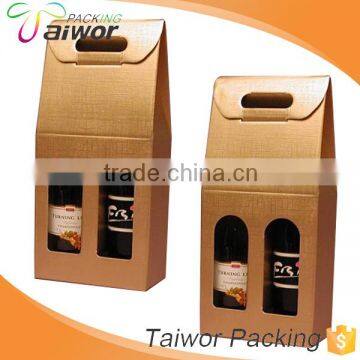 Wholesale Customized Cardboard Kraft Paper Window Two Bottle Wine Box Carrier