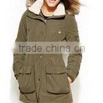 2015 Hooded Fur Trimmings Ladies Military Parka