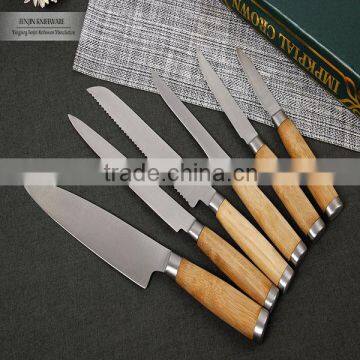 5pcs Bamboo Handle Stainless Steel Kitchen Knife