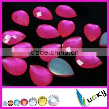 2015 LAEST !!! Korean quality hot fix epoxy faceted neon pink fluoresect drop shape