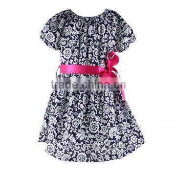 2016 KAIYO wholesale children's boutique clothing print pearl dress boutique basic cotton short sleeve dress