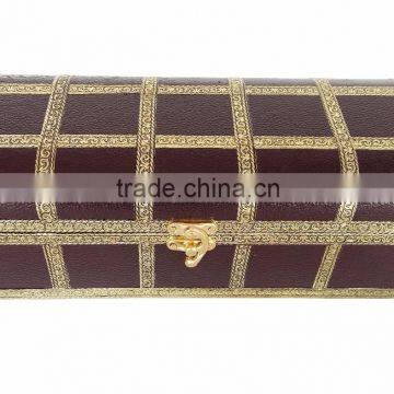TREASURE CHEST, ARTIFICIAL LEATHER FINISH, WOODEN HANDMADE MULTI-PURPOSE BOX (11"x5"x4.25" INCH) DARK BROWN photo-2