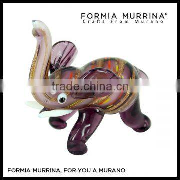 Murano Glass Animals Lavender Elephant Figurines with Gold Strips