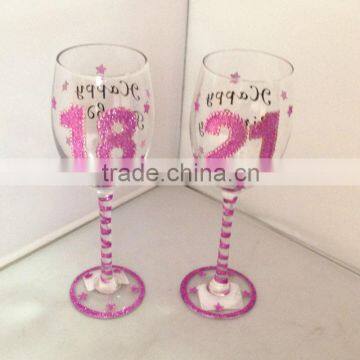 mout-blown clear new developed pink diamond glass wine cup