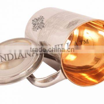 IndianArtVilla Handmade Designer Steel Copper Jug Pitcher With Lid 1600 ML - Storage Drinking Water Home Hotel Restaurant