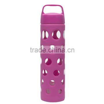 Silicone Sleeve with Handle of Glass Water Bottle