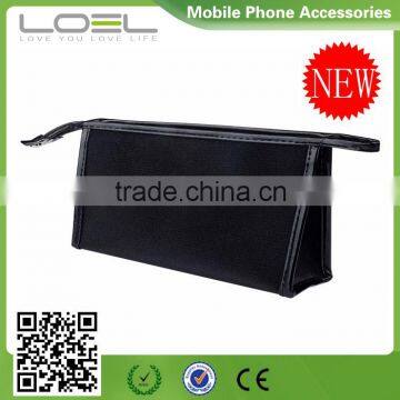 2016 promotional wholesale simple travel black PU makeup bag customized