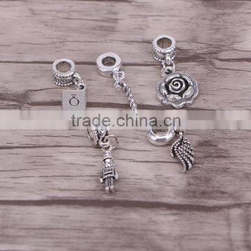 Mix Style Antique Silver Charm Metal Alloy Big Hole Beads Dangle Fit European Bracelets For Jewelry Making photo-2