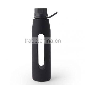 Classic Black 22-Ounce Glass Water Bottle with Silicone Sleeve