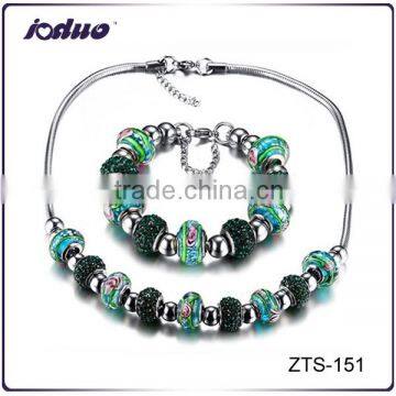 National Style Ladies Rhinestone Green Beads Necklace And Bracelet Jewelry Sets