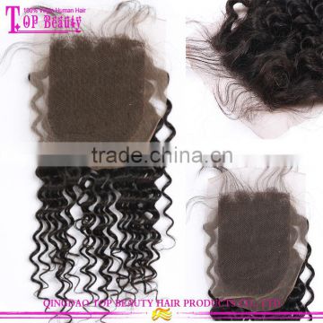 Wholesale virgin indian hair silk base free part closure deep curly invisible part closure