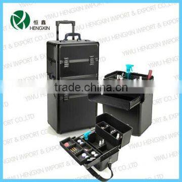 Aluminum trolley makeup case rolling tool case with compartments