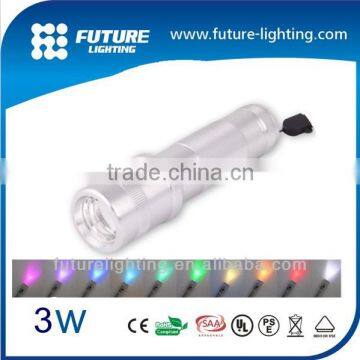 Special high power silver aluminum housing 3W 10 colors RGB Color changing led flashlight