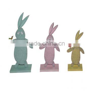 Three sizes Easter Wooden Rabbit with sad emotion Decoration wooden Rabbit with bird stand model