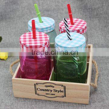 Colorful country style quality glass mason jar with lids and straw