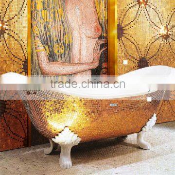 MB PBT-CV-G01 handmade golden glass mosaic art bathroom deocr luxurious golden bathtub mosaic bathtub