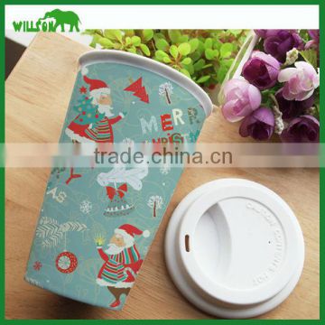 hot sale 450ml double wall ceramic mug with silicone lid