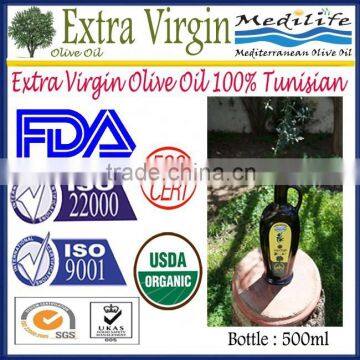 Extra Virgin Olive Oil.1st Cold Press Olive Oil.100% Tunisian Extra Virgin Olive Oil with ISO 9001 Certification. Glass Bottle.