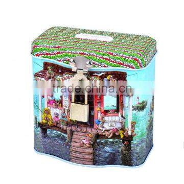 house shape tin bank with lock