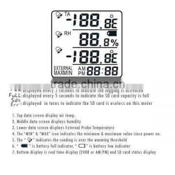Built-in Internal & External Sensor Probe 0~50 Degree C Range /Professional Humidity and Temperature SD Data Logger photo-3