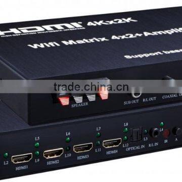 WIFI HDMI Matrix 4x2 + Amplifier (Support IOS/Android WIFI Display, 4Kx2K,Bass/speaker Output) photo-4
