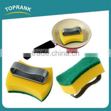 Toprank Customized Colorful Kitchen Cleaning Dish Pot Sponge Scourer Durable Plastic Handle Magic Green Sponge Scouring Pad