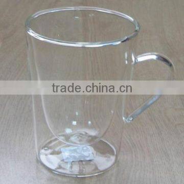 Clear Double wall glass cup with handle