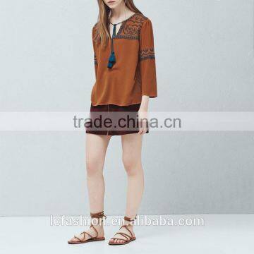 2017 Latest Fashion Design Clothing Ladies Chiffon Long Sleeve Blouse photo-3